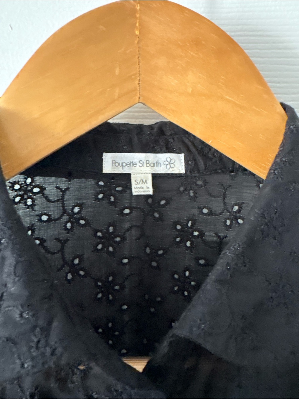 Poupette St Barth Tesorino Embroidered Cotton Eyelet Shirt Dress – Black S/M - Picture 4 of 7